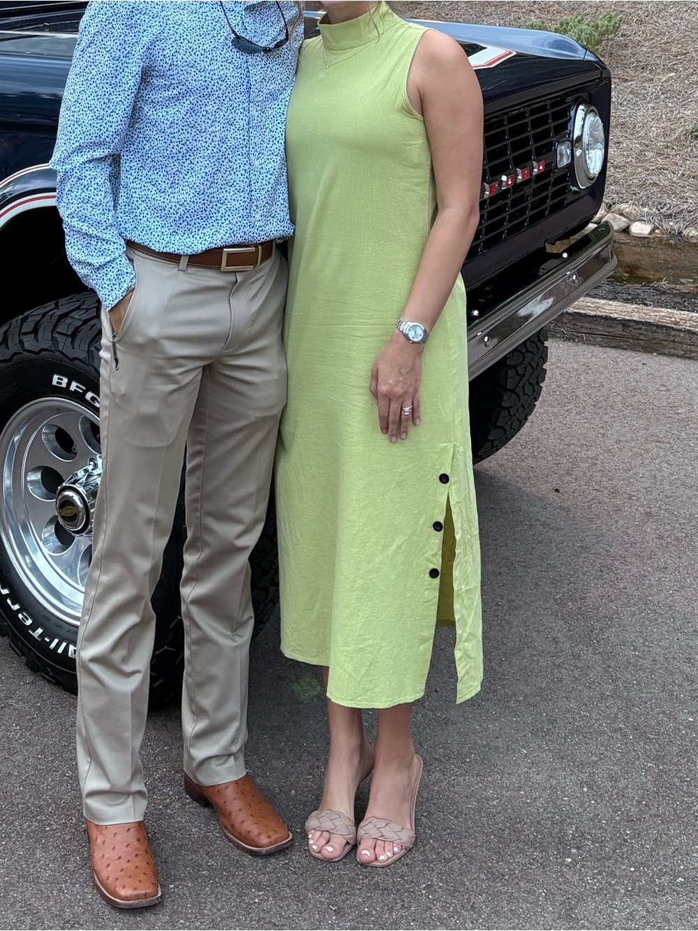 Sleeveless Lime Green Midi Dress with Side Button Detail